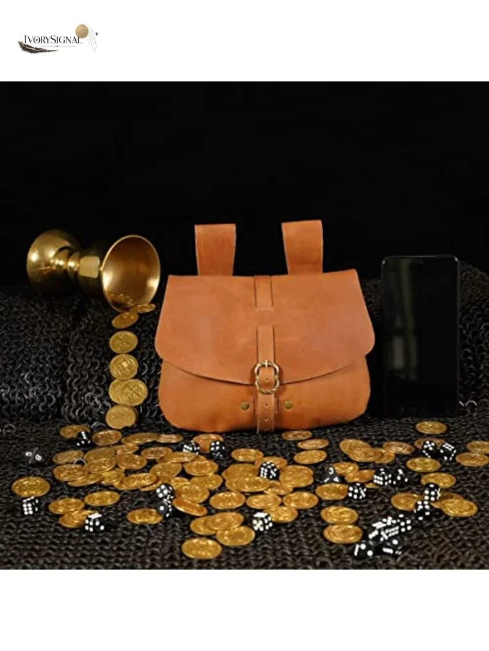 Genuine Leather Waist Bag Belt Pouch Medieval Renaissance LARP Viking Brass